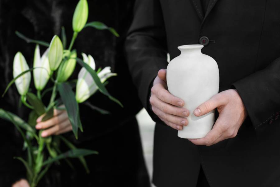 Cremation ashes inside an urn
