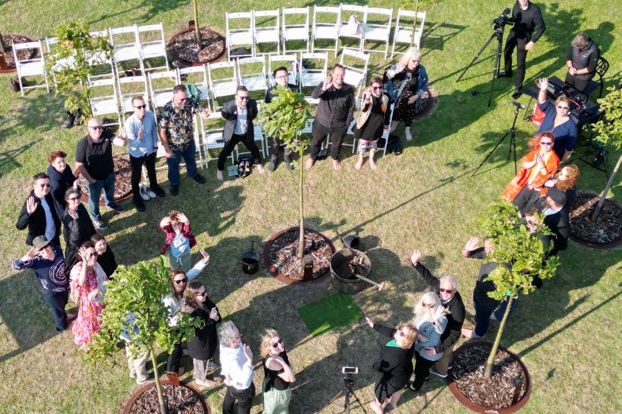 A family planting a Living Legacy Tree as an alternative to human composting in Melbourne Australia