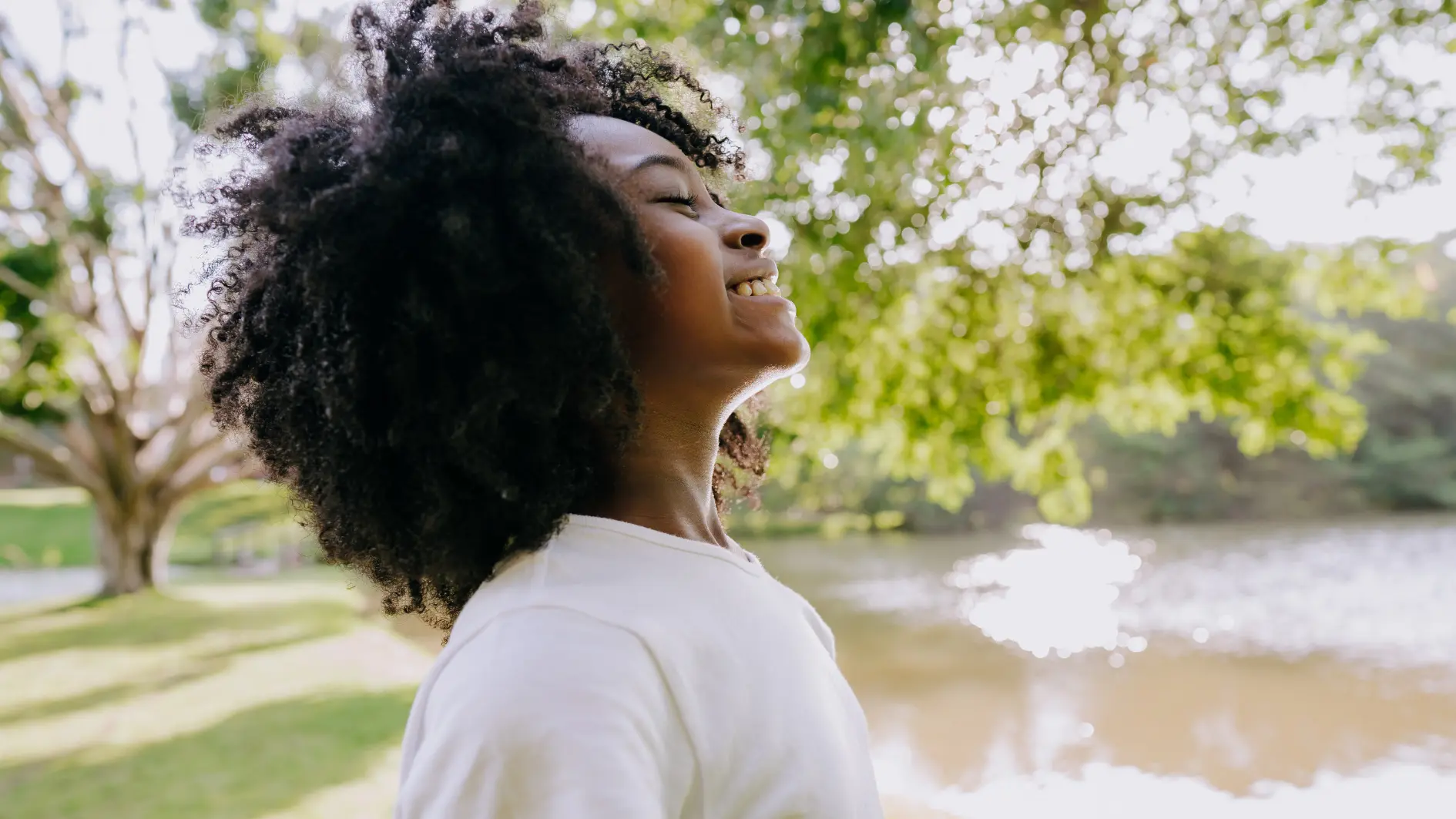 the woman close up enjoy the clean air